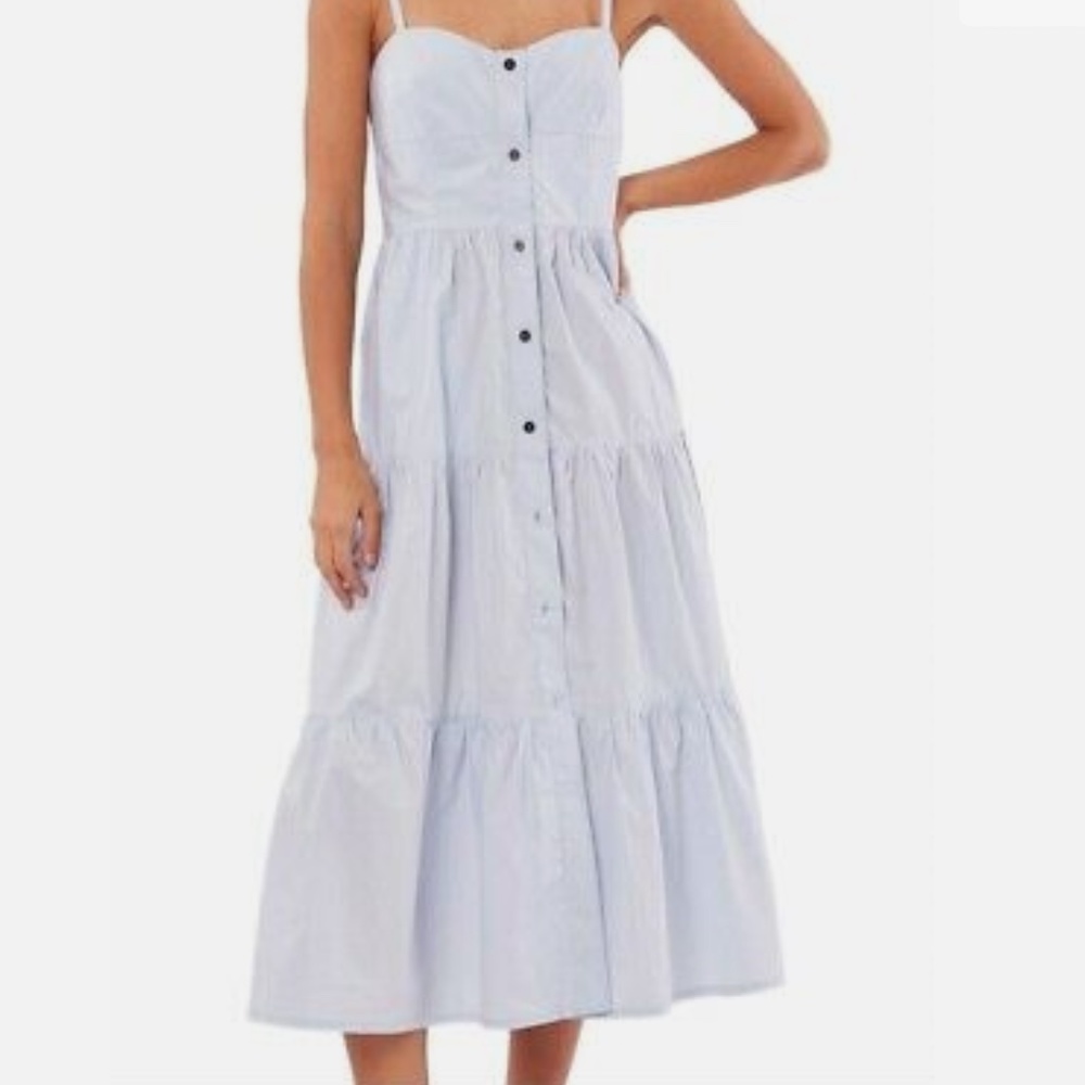 NWT XS Solid & Striped Button Tiered Midi Dress Retails $278